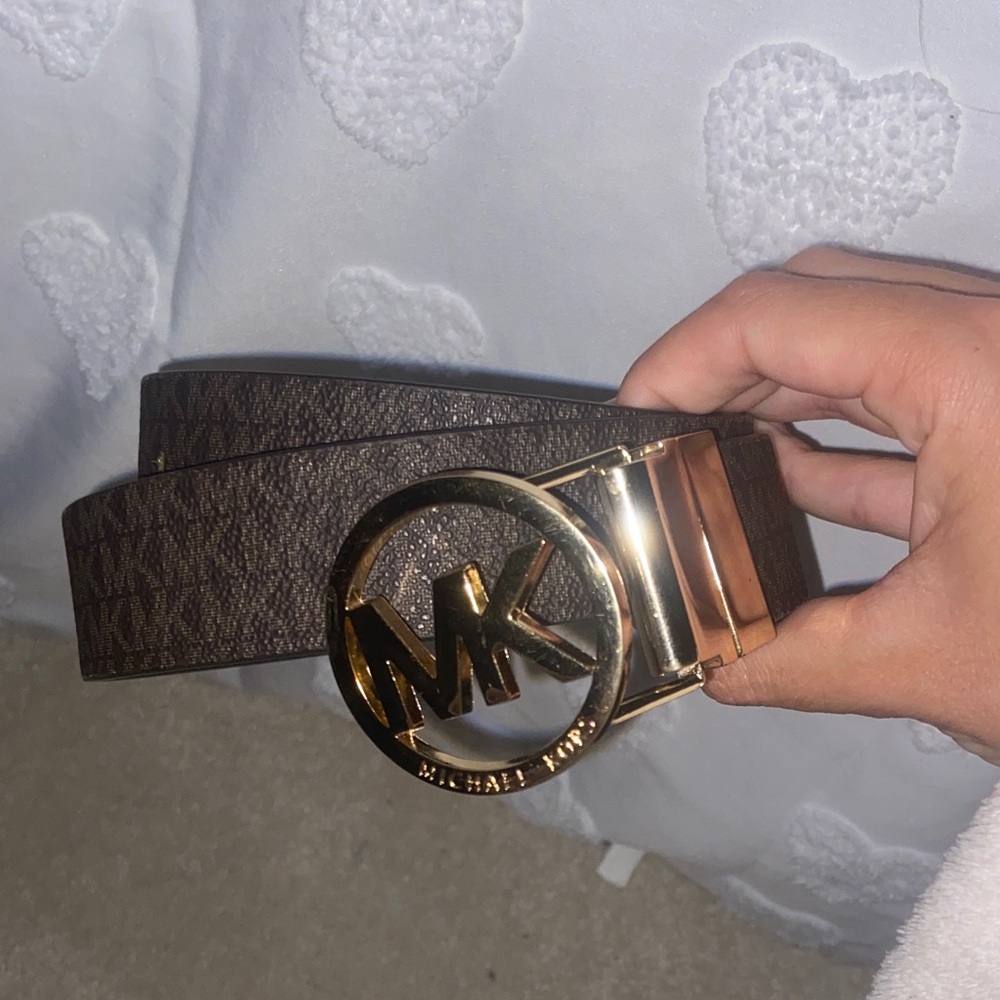 Michael Kors Black Belt with Gold Logo Buckle